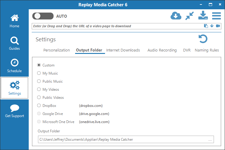Output Folder settings