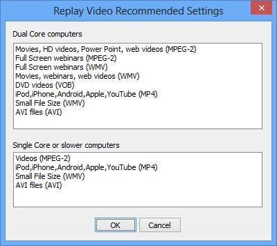 Replay Video Recommended Settings