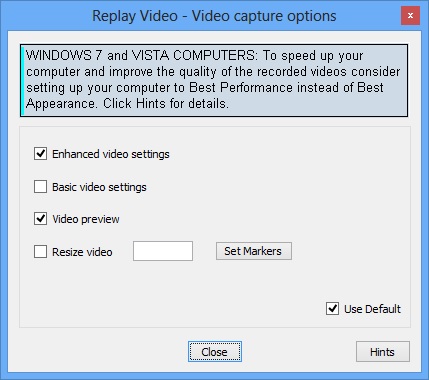 Replay Video Capture Options