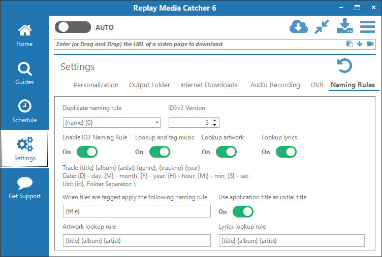 Naming Rules settings