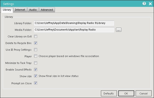 Replay Radio 9 Library Settings